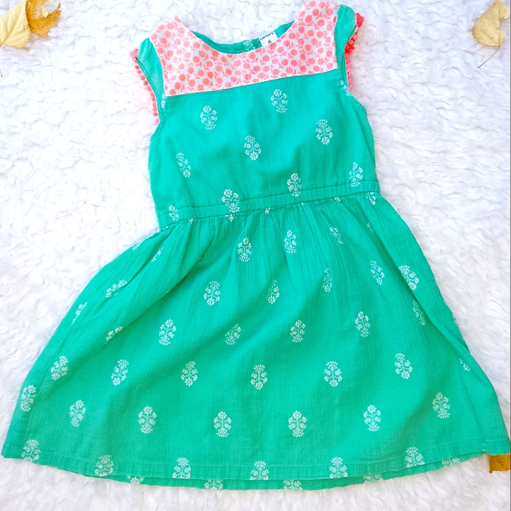 Green & Coral Midi Length Dress by Carter's (Size 6)
